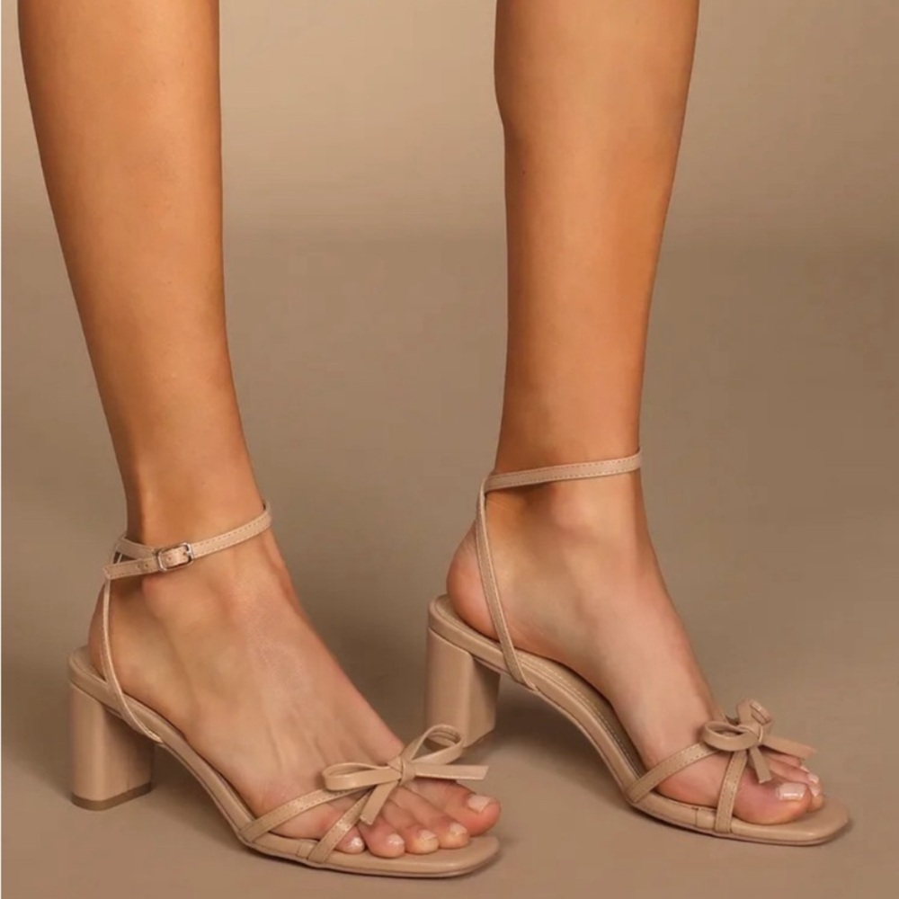 Lulu's Cream Block Heel Sandals with Ankle Strap